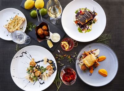 Close up of Freshly cooked dishes at Granville Island Hotel