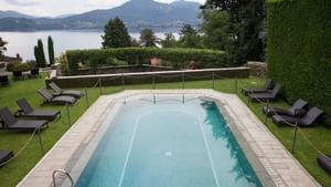 High angle view of an outdoor pool at The Originals Hotels