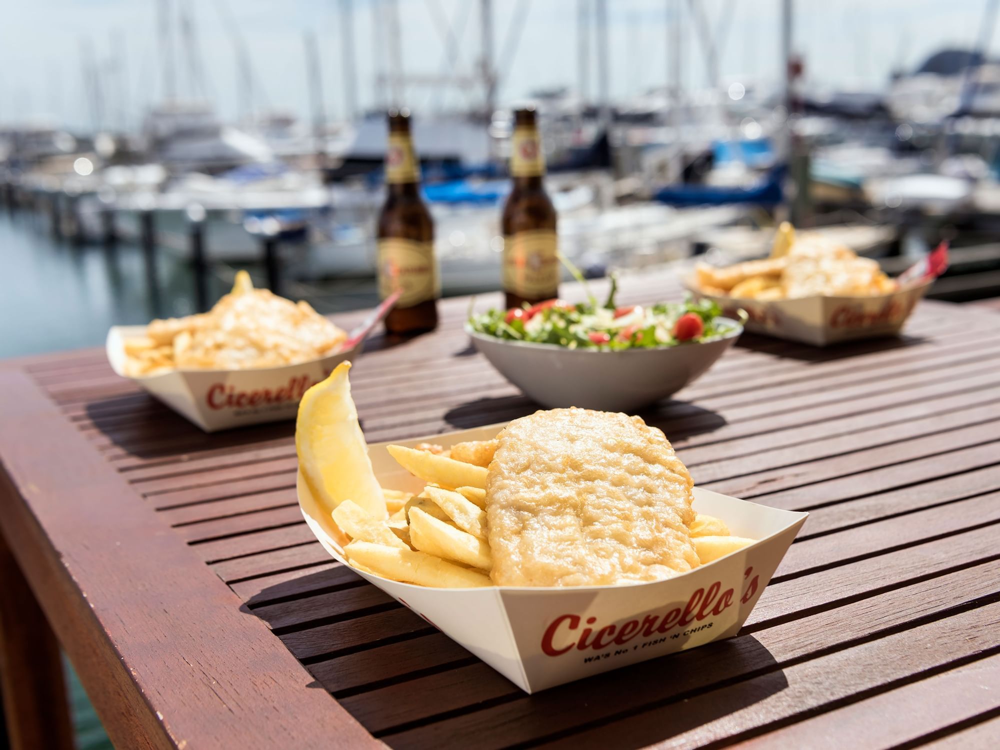 Fish and chips served at Cicerello's near Be Fremantle