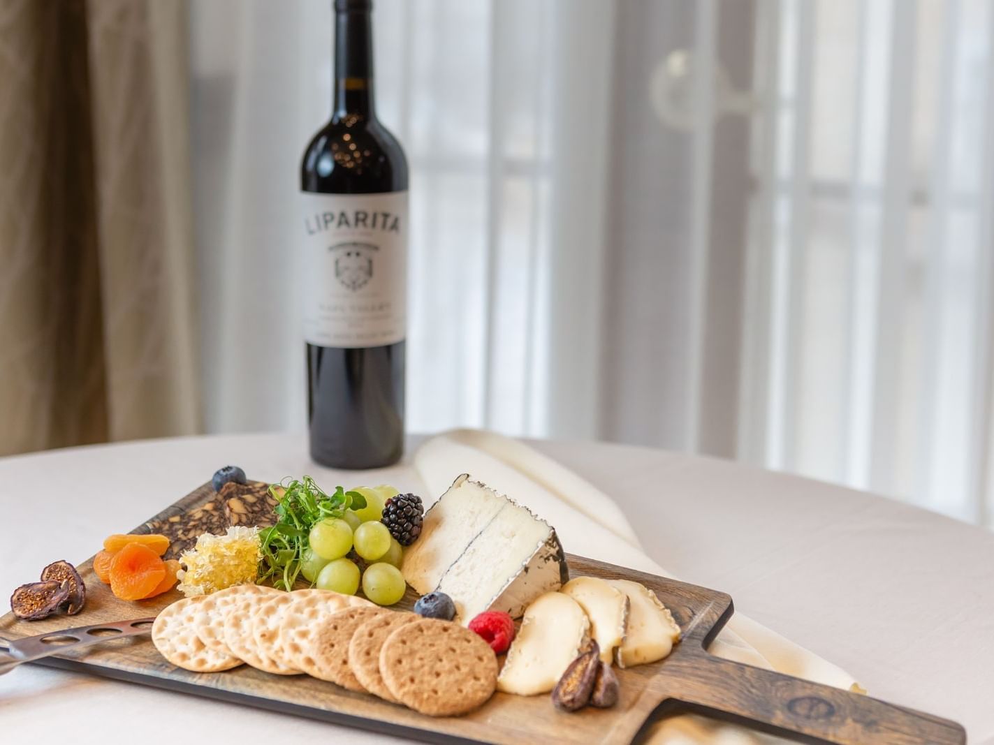 Charcuterie & bottle of wine served at The Herrington Inn & Spa