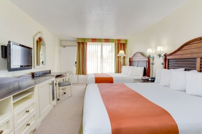 Hotel room with two Queen beds and TV