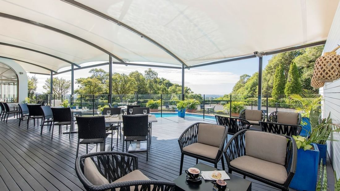 The seating area of the Deck at Mercure Charlestown