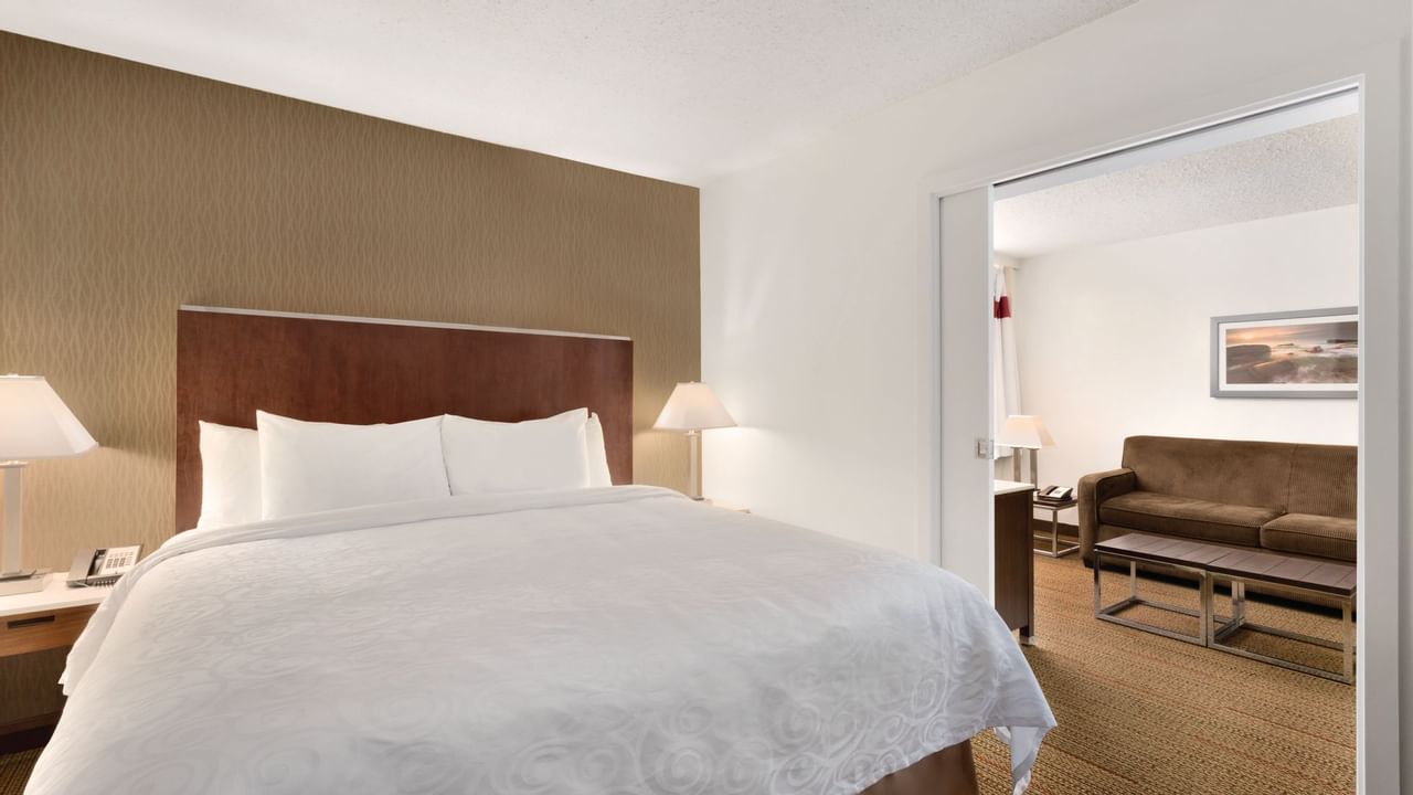 Bed and sofa in hotel room