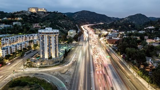 Aerial view of hotel & streets near Hotel Angeleno