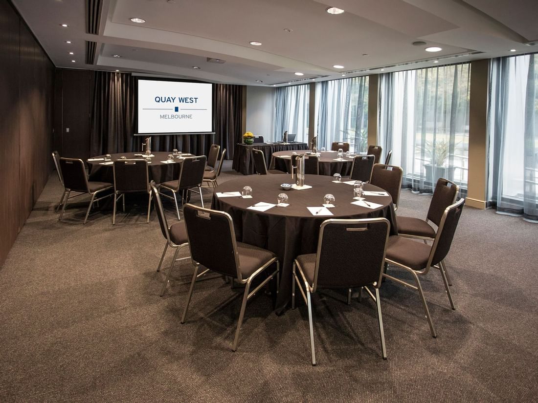 Banquet table arrangement in Southbank 2 Meeting Room at Quay West Suites Melbourne