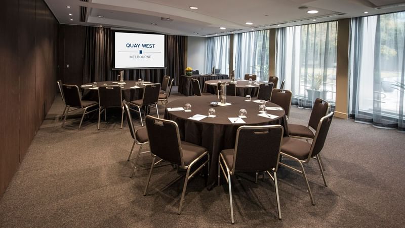 Banquet table arrangement in Southbank 2 Meeting Room at Quay West Suites Melbourne