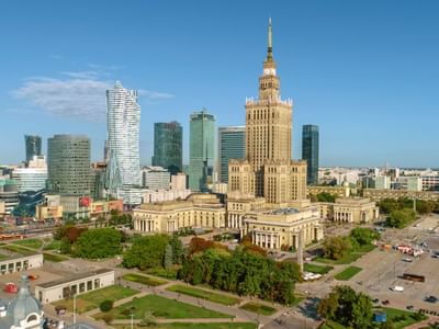 Aerial view of the Metropol Hotel in Warsaw city