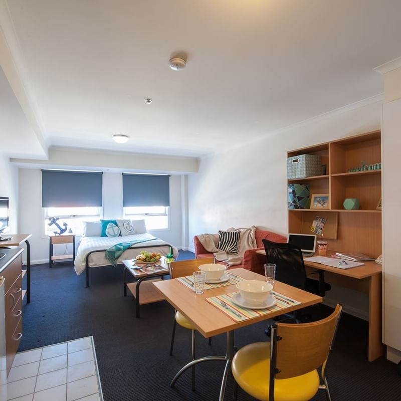 Double bed studio apartment at UniLodge on Flinders