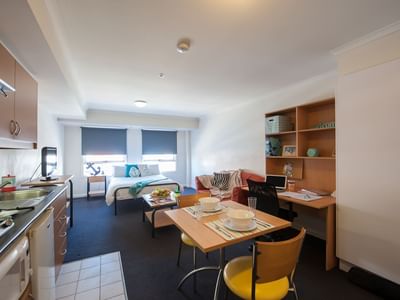 Double bed studio apartment at UniLodge on Flinders