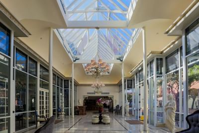 Interior of Lobby with skylights at Horton Grand Hotel