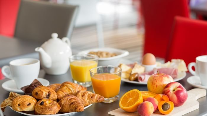 Closeup of a delightful breakfast at Hotel acadine