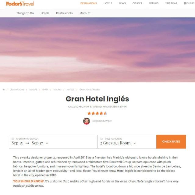 Gran Hotel Inglés en Fodor's Travel