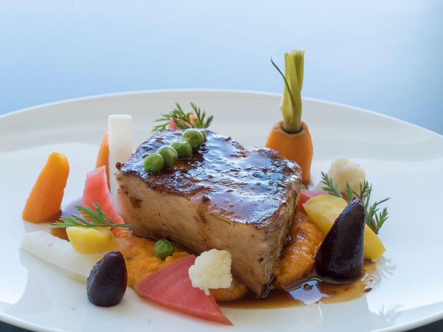 Closeup of a meal served at Hotel de la Mer