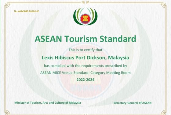 Lexis Hibiscus Port Dickson won the ASEAN MICE Venue Standard (Meeting Room) award