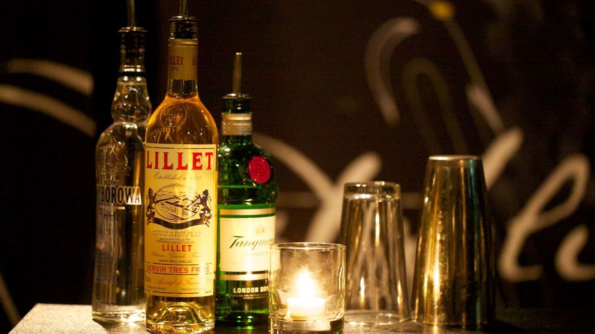 Close-up of liquor bottles in The Den at Crown Hotel Melbourne