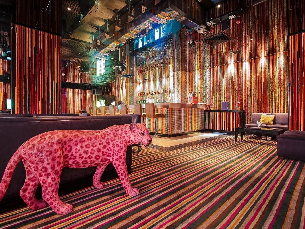 Tiger statue with Living room at Dream Hotel.