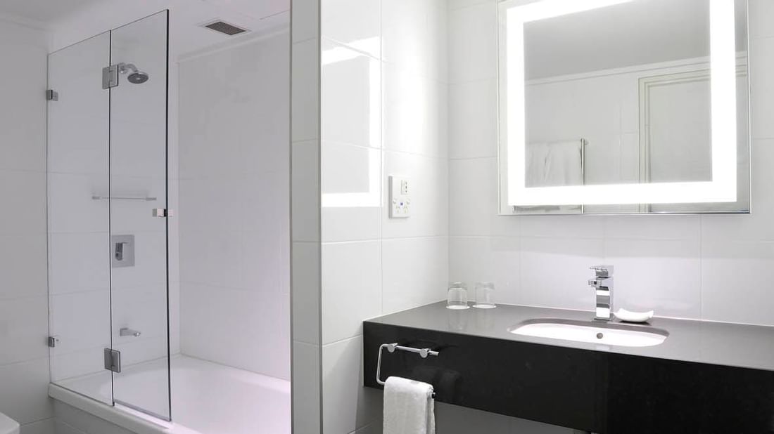 Deluxe Twin Room bathroom at Novotel Melbourne on Collins