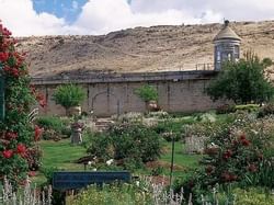 Idaho Botanical Garden with tower and mountain view in the background near Hotel 43