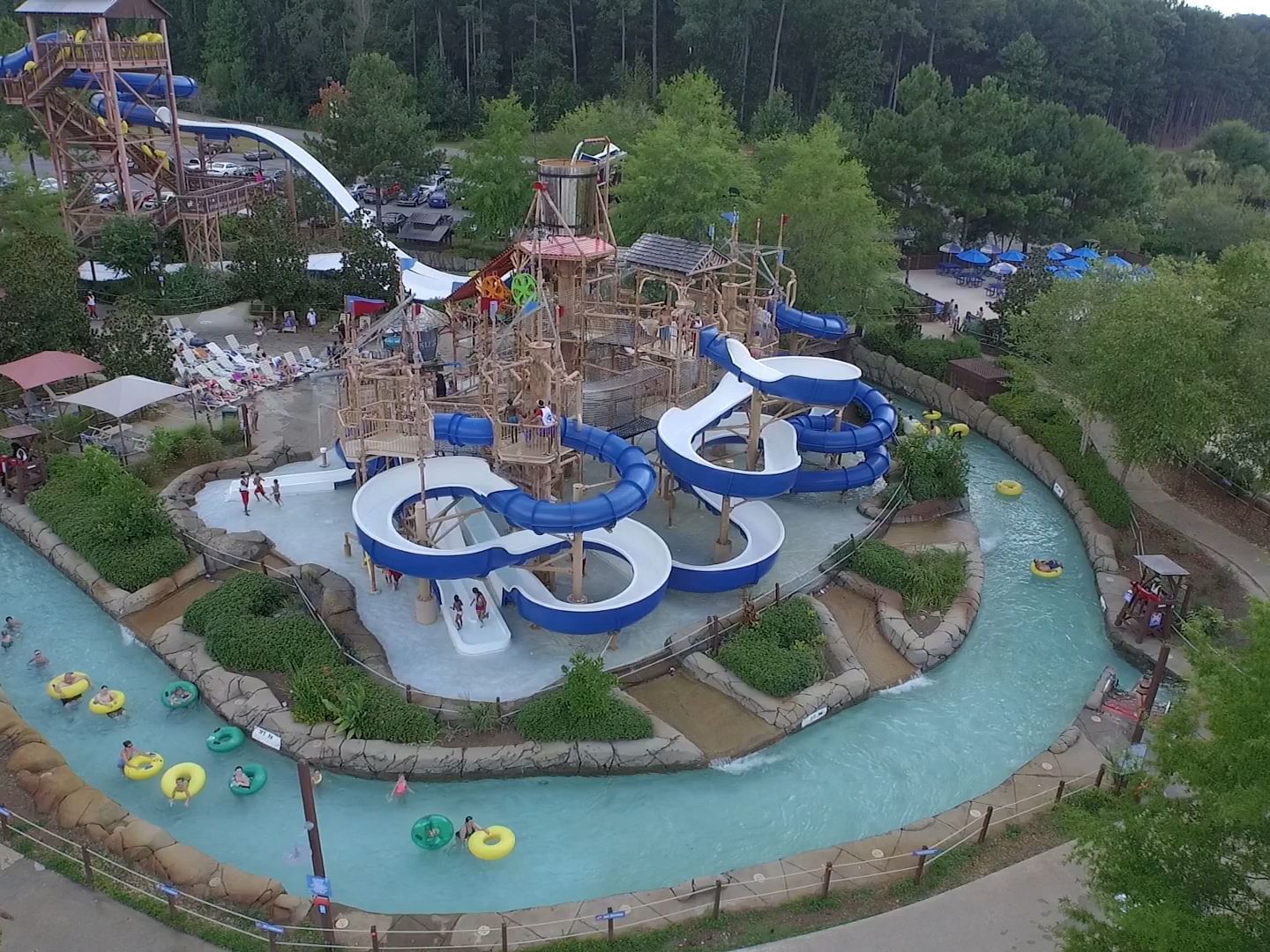 Aerial view of Geyser Falls Water park near Pearl River Resorts