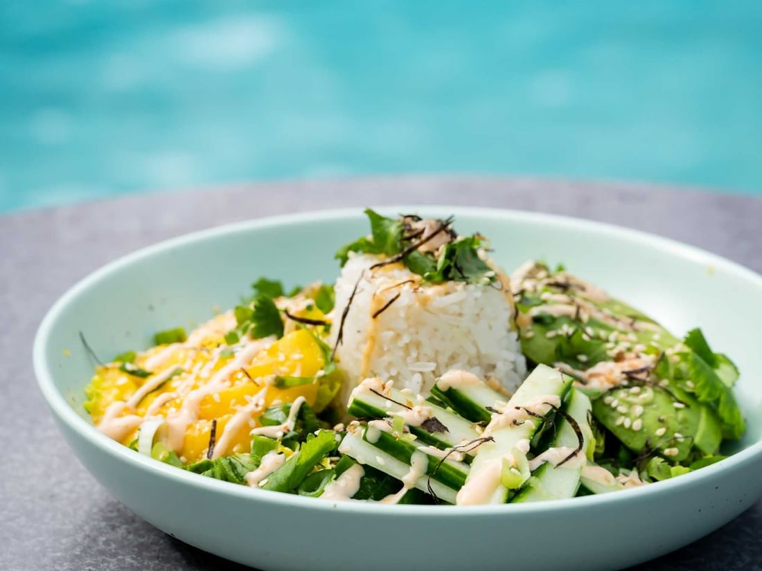 Poke Bowl served, Pullman Palm Cove Sea Temple Resort & Spa