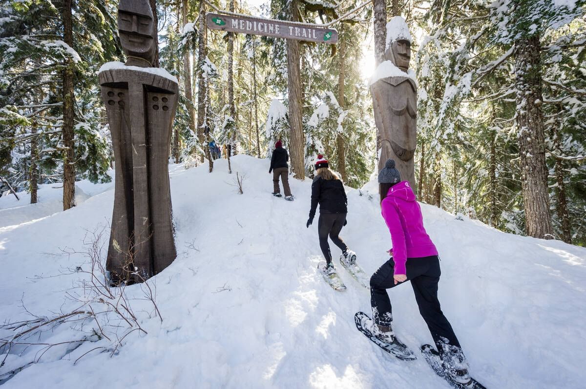 People skiing on Medicine Trail near Blackcomb Springs Suites