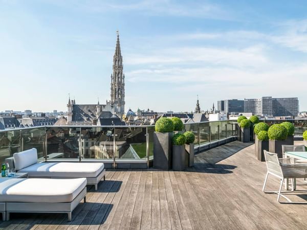 Terrace with transats in Suite Grand Place at Warwick Brussels