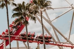 Guests riding Rip Ride Rockit, the rollercoaster at Universal Studios Florida that features a hidden track list of songs to choose from while riding it.