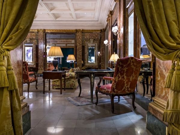 Interior of the lobby lounge at Westminster Warwick Paris