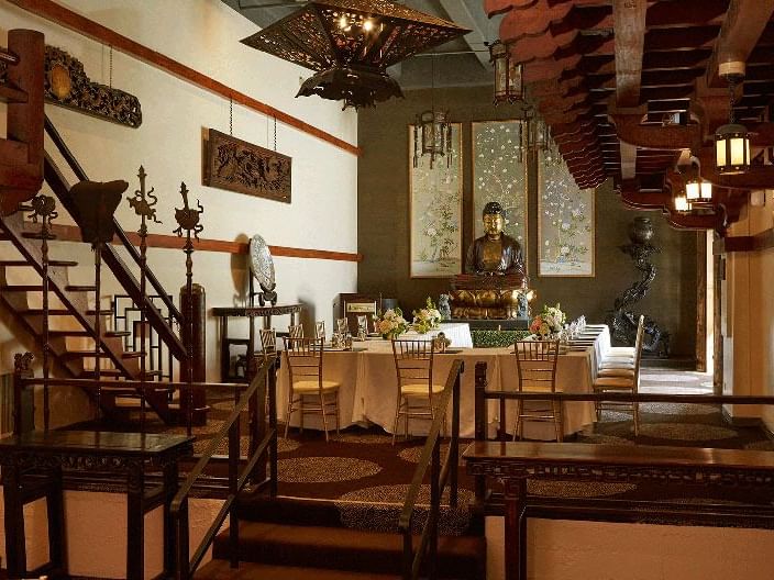 Dining room with decorated table at Mission Inn Riverside