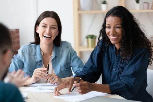 Happy colleagues as everyone has been given equal opportunity to speak during meeting