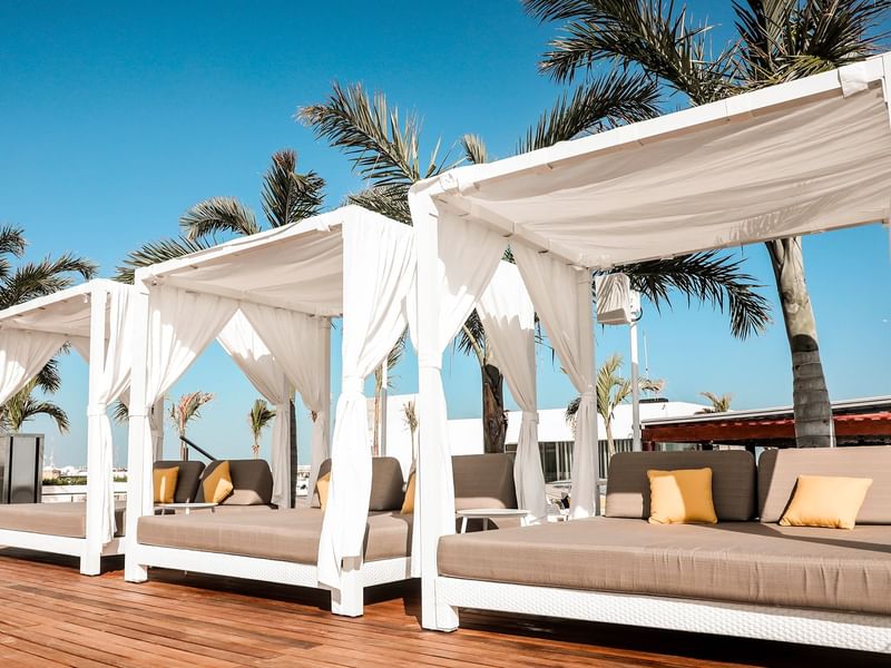 Close up on the cabanas by the terrace pool at The Reef 28