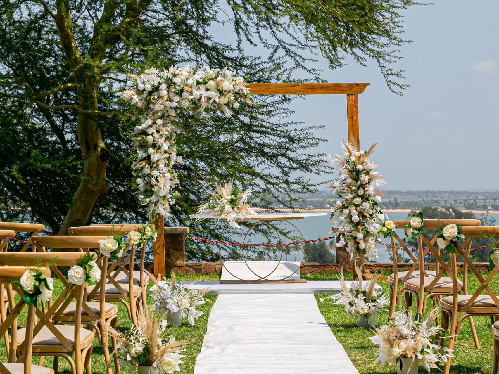 Chair arrangement & decorations for a wedding at Cardoso Hotel