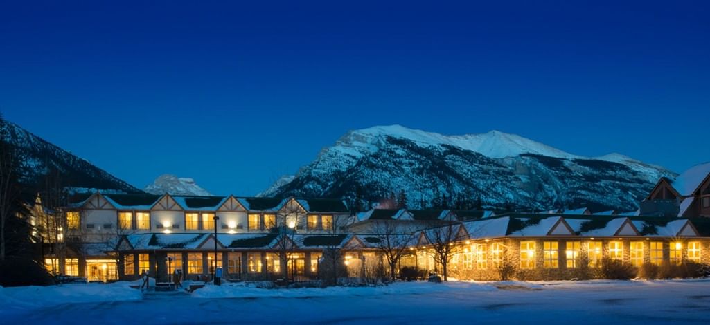 The exterior of the Coast Canmore Hotel & Conference Centre during the Christmas season.