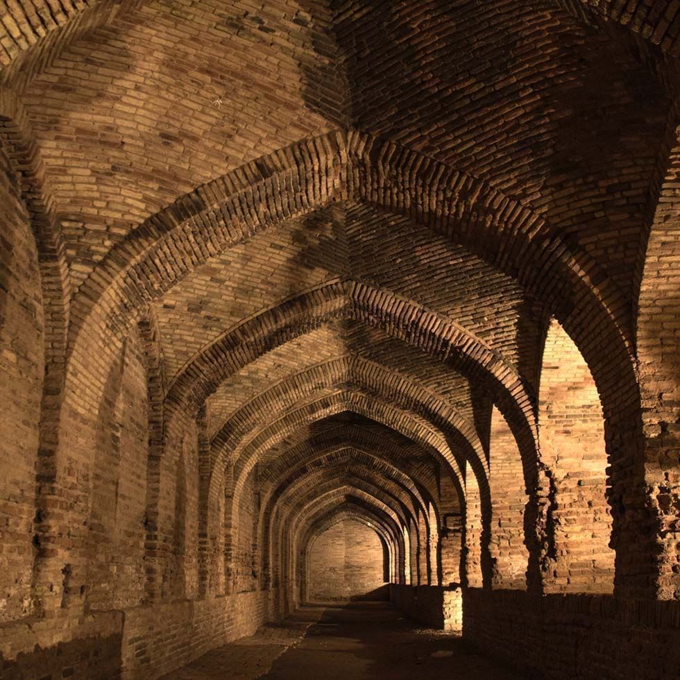 Arched brick ceiling of an ancient tunnel near Falkensteiner Hotel Belgrade