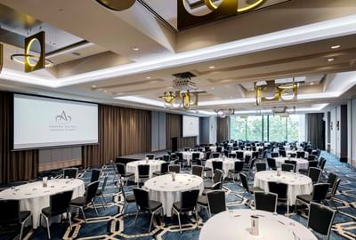 Banquet table set-up in Whiteley Ballroom at Amora Hotel Sydney