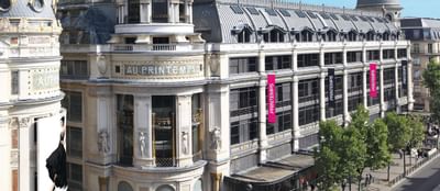 Closeup Le Printemps Department Store near Hilton Paris Opera