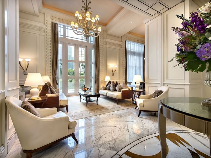 Living area of the Presidential Suite at The Fullerton Hotel Singapore