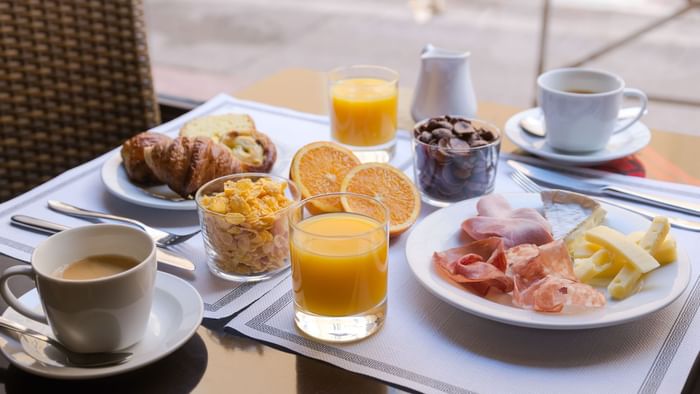 Close up of a breakfast spread at  Hotel Cassitel