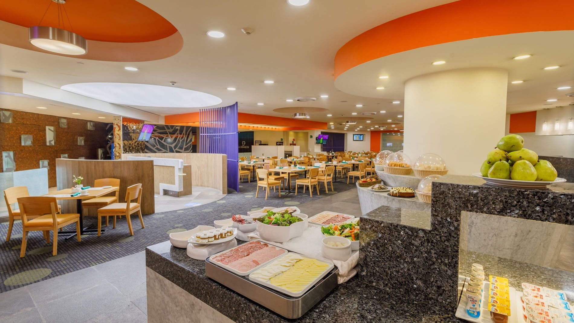 Close up of a La Huerta breakfast buffet with fresh salads, cheese & cold cuts at Camino Real Aeropuerto Mexico