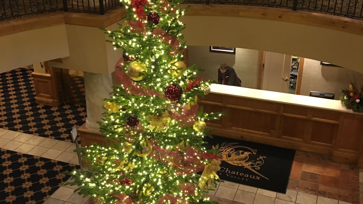 Chateaux Christmas tree in the lobby of Deer Valley Hotel