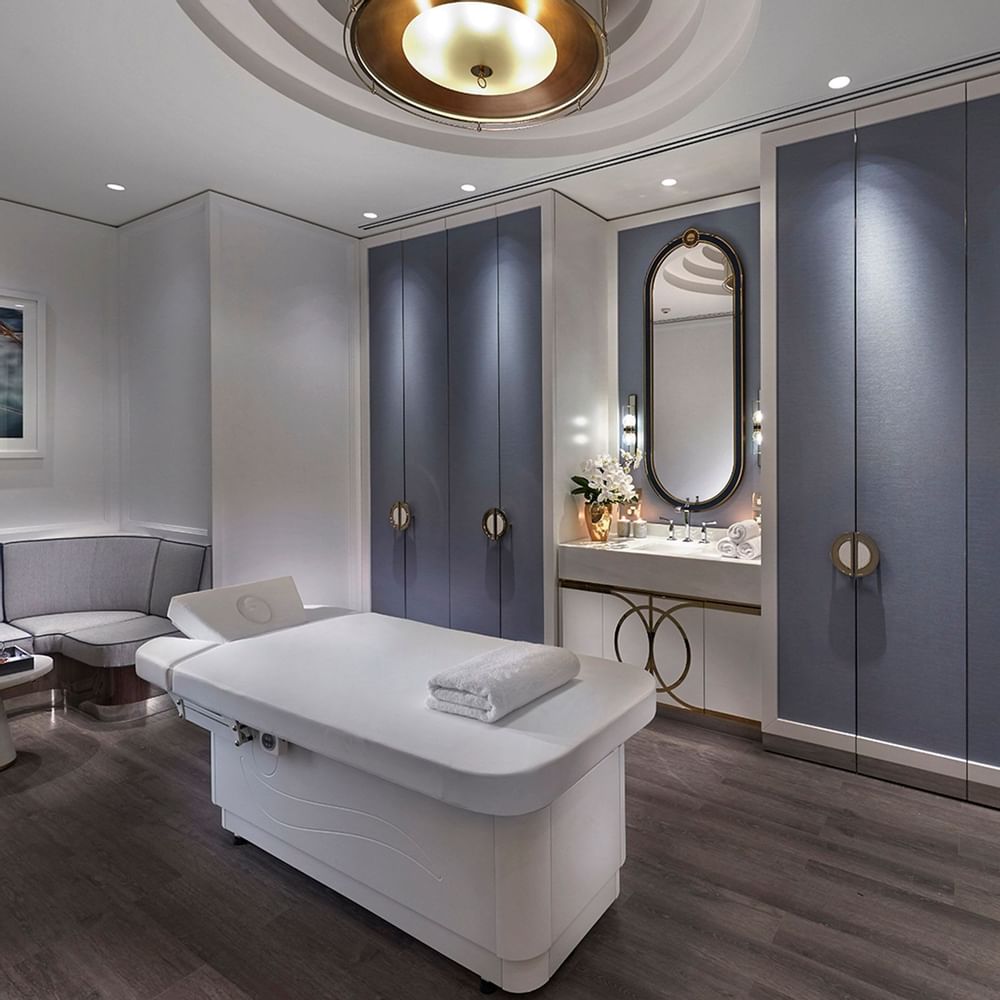 Close-up on the massage bed in the spa at Crown Hotels