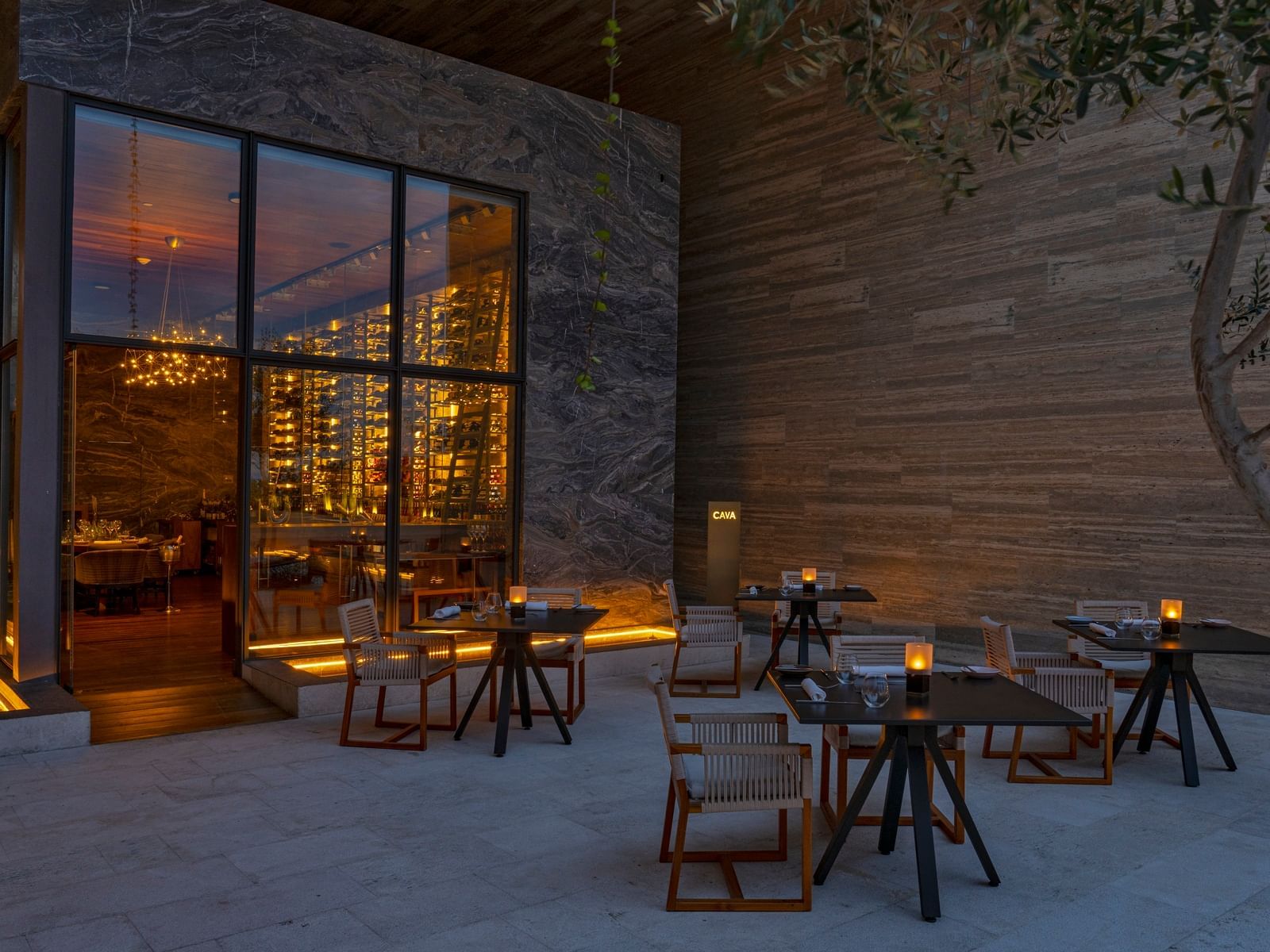 Outdoor dining area in La Cava Al Pairo at The Club at Solaz