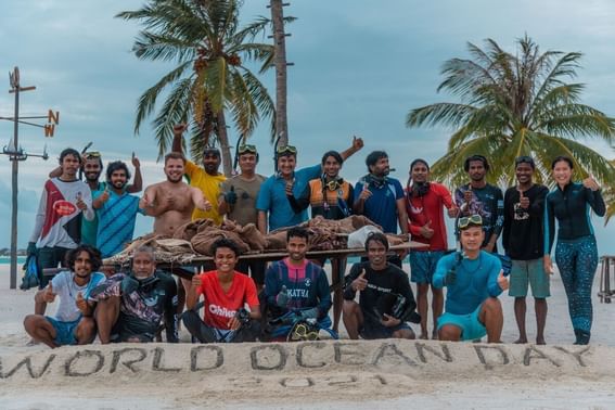 A group Celebrating World Ocean Day 2020 at at Grand Park Kodhipparu, Maldives