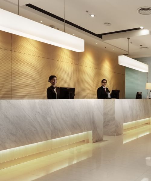 Modern reception with marble desk at Sunway Hotel Georgetown