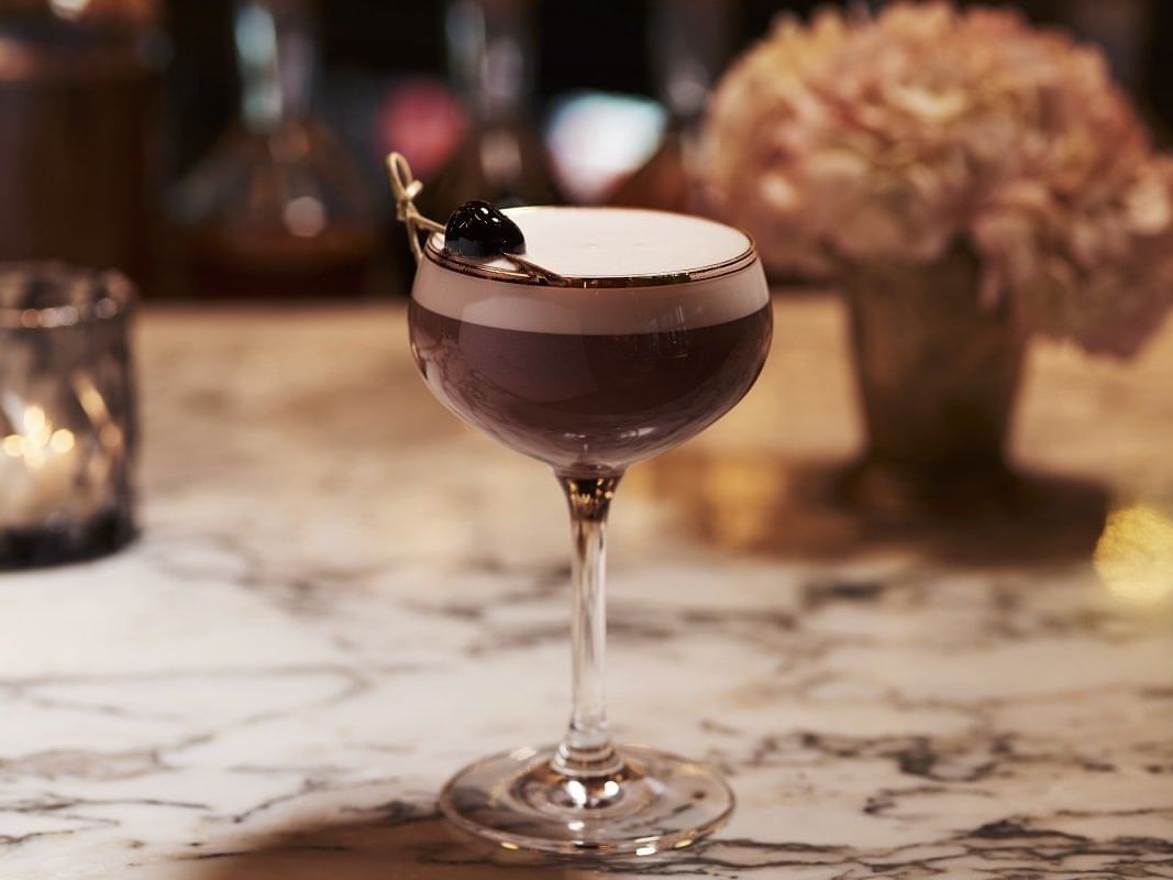 Coffee cocktail on a table in Parlour bar Downtown Nashville