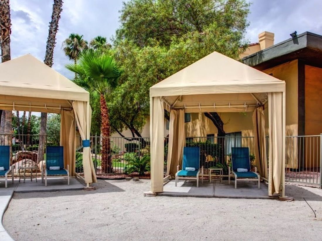 Poolside cabanas and towel service at the Alexis Park Resort 