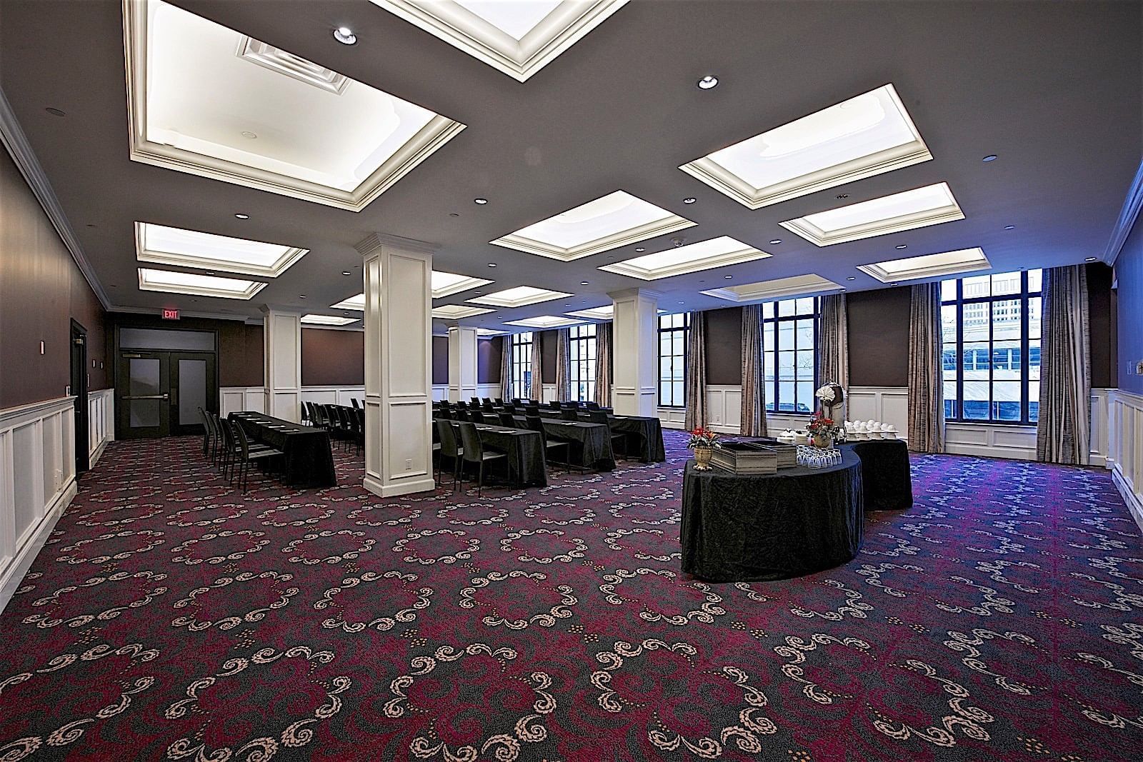 Classroom table set-up in Terrace Room at The Mayo Hotel