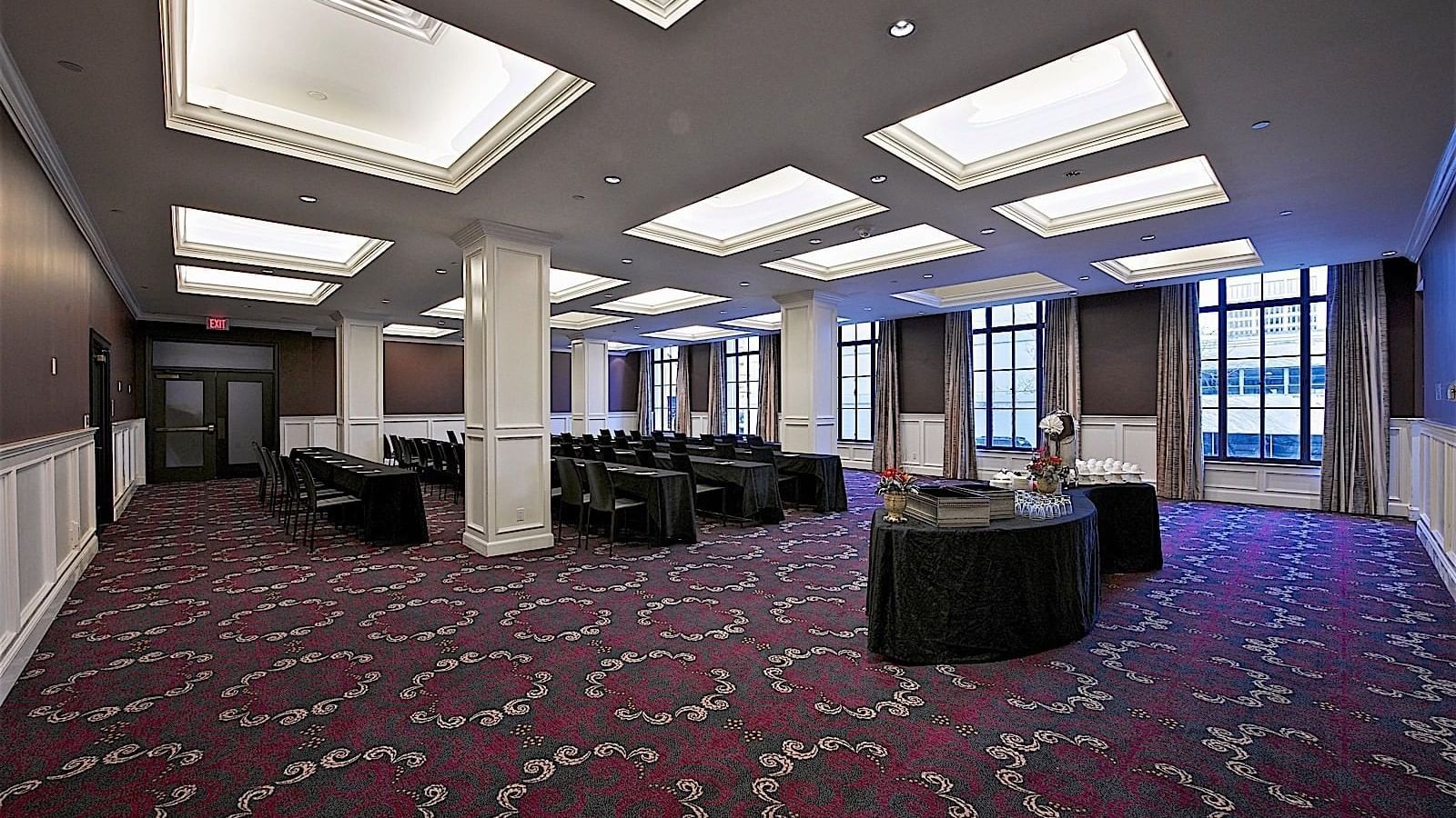 Classroom table set-up in Terrace Room at The Mayo Hotel