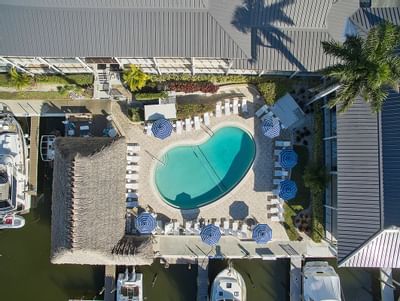 Aerial view of outdoor pool.