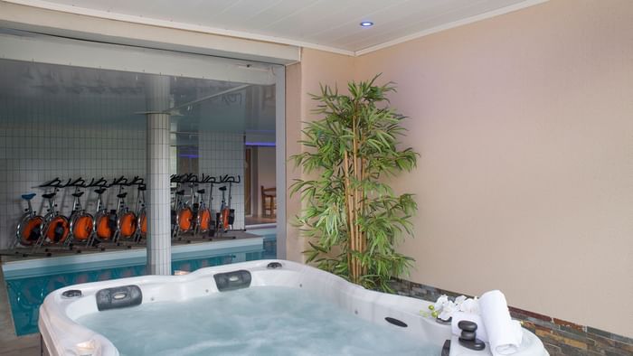 An indoor jacuzzi in a Spa at Hotel du Pont Roupt